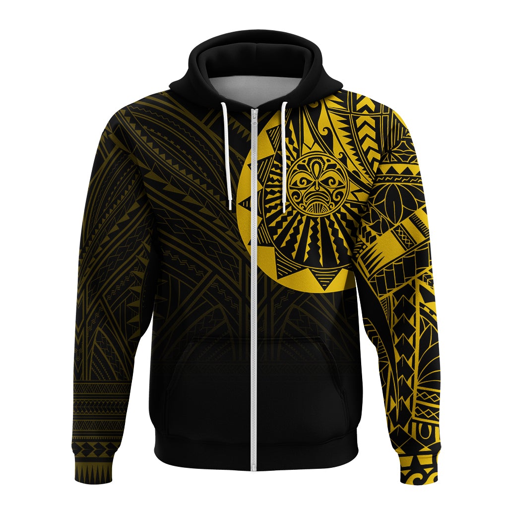 Polynesian Full Sleeve Tattoo Zip Up Hoodie Gold Vibes - Wonder Print Shop