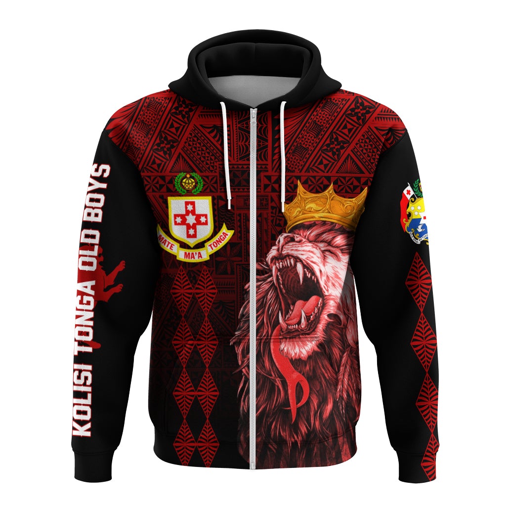 Custom Kolisi Tonga Atele Old Boys Zip Up Hoodie Red Lions - Wonder Print Shop