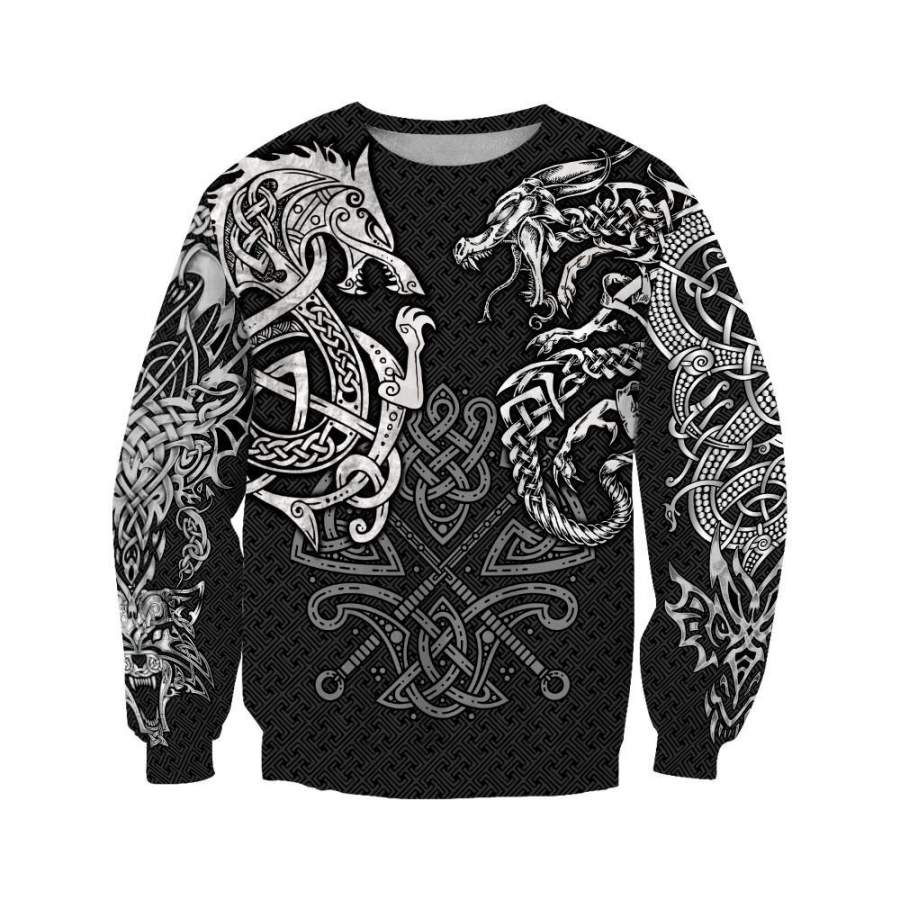 Viking Clothing Viking Wolf and Dragon Tattoo Sweatshirt RLT12 - Wonder Print Shop