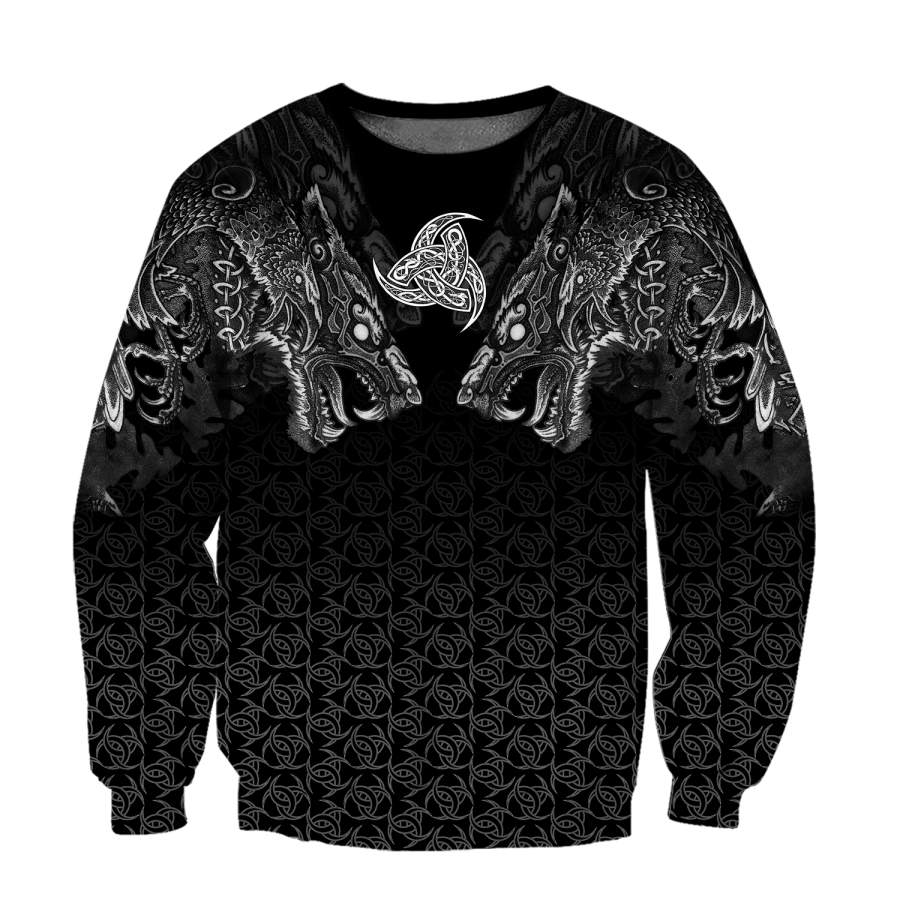 Viking Clothing Fenrir Wolf and Triple Horn Of Odin Viking Sweatshirt RLT12 - Wonder Print Shop