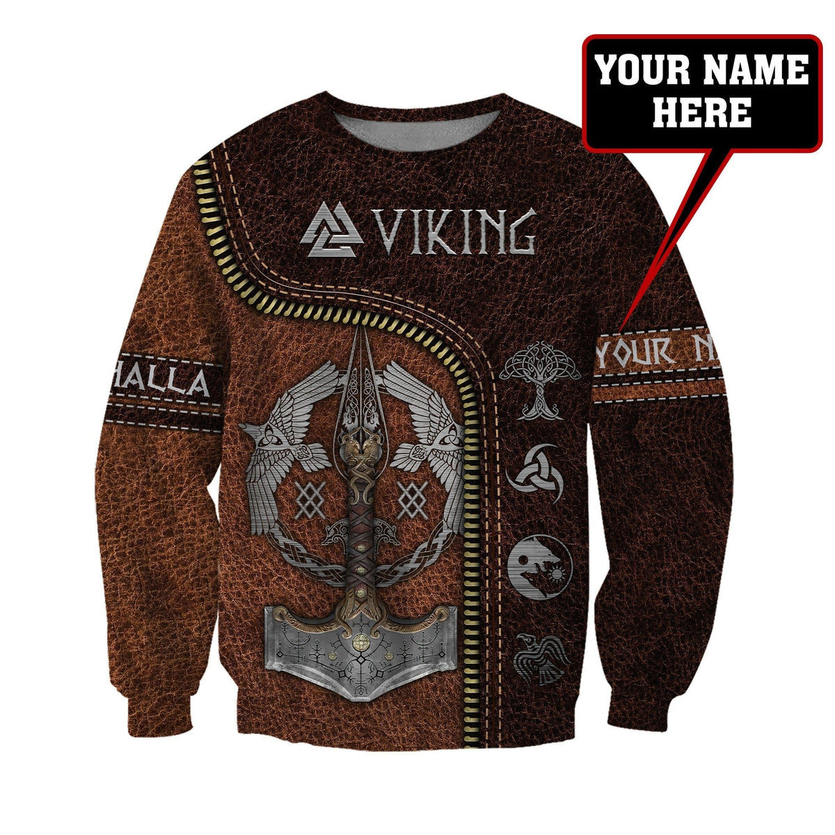(Custom) Viking Clothing - Viking Symbols Sweatshirt - Leather Style RLT12 - Wonder Print Shop