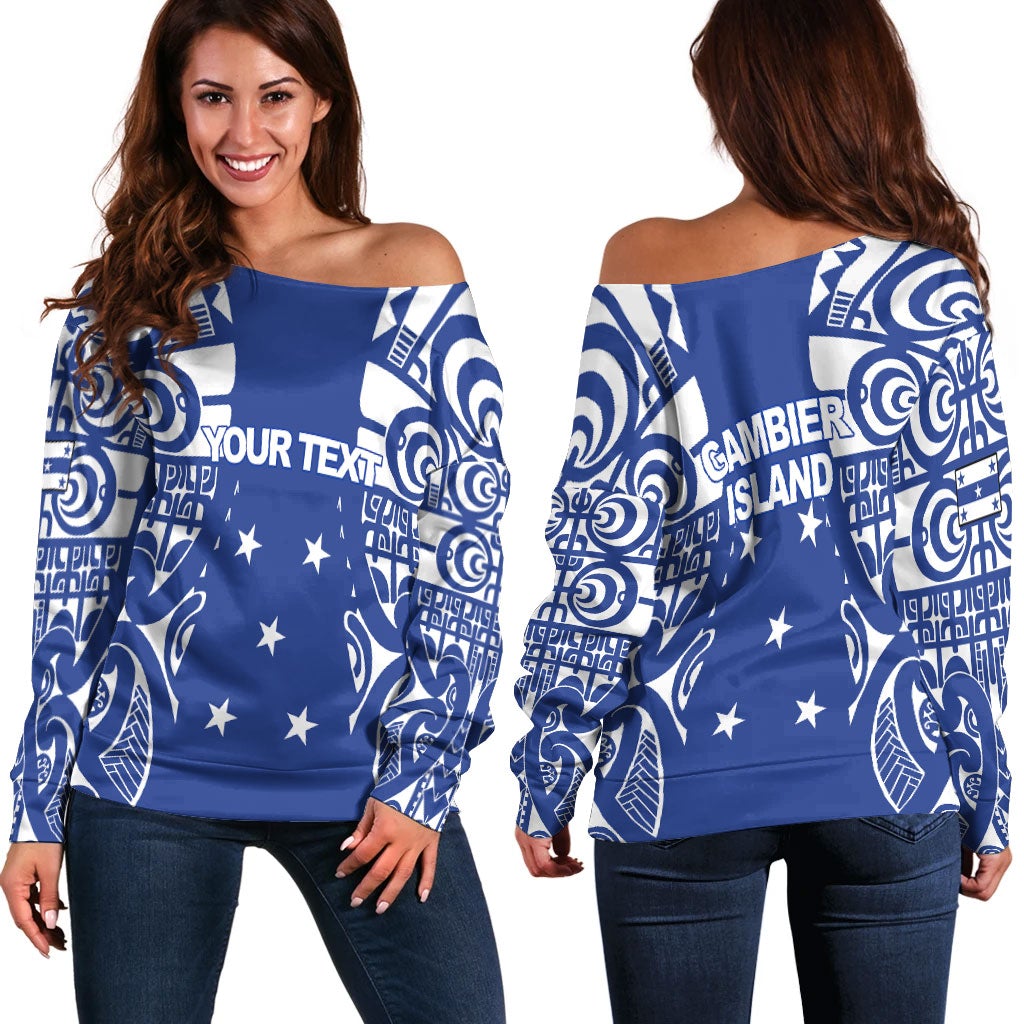 (Custom Personalised) Gambier Islands Tribal Tattoo Women Off Shoulder Sweater LT12 - Wonder Print Shop