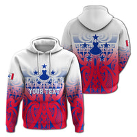 Custom tribal tattoo hoodie, blue/red front graphic and kangaroo pocket