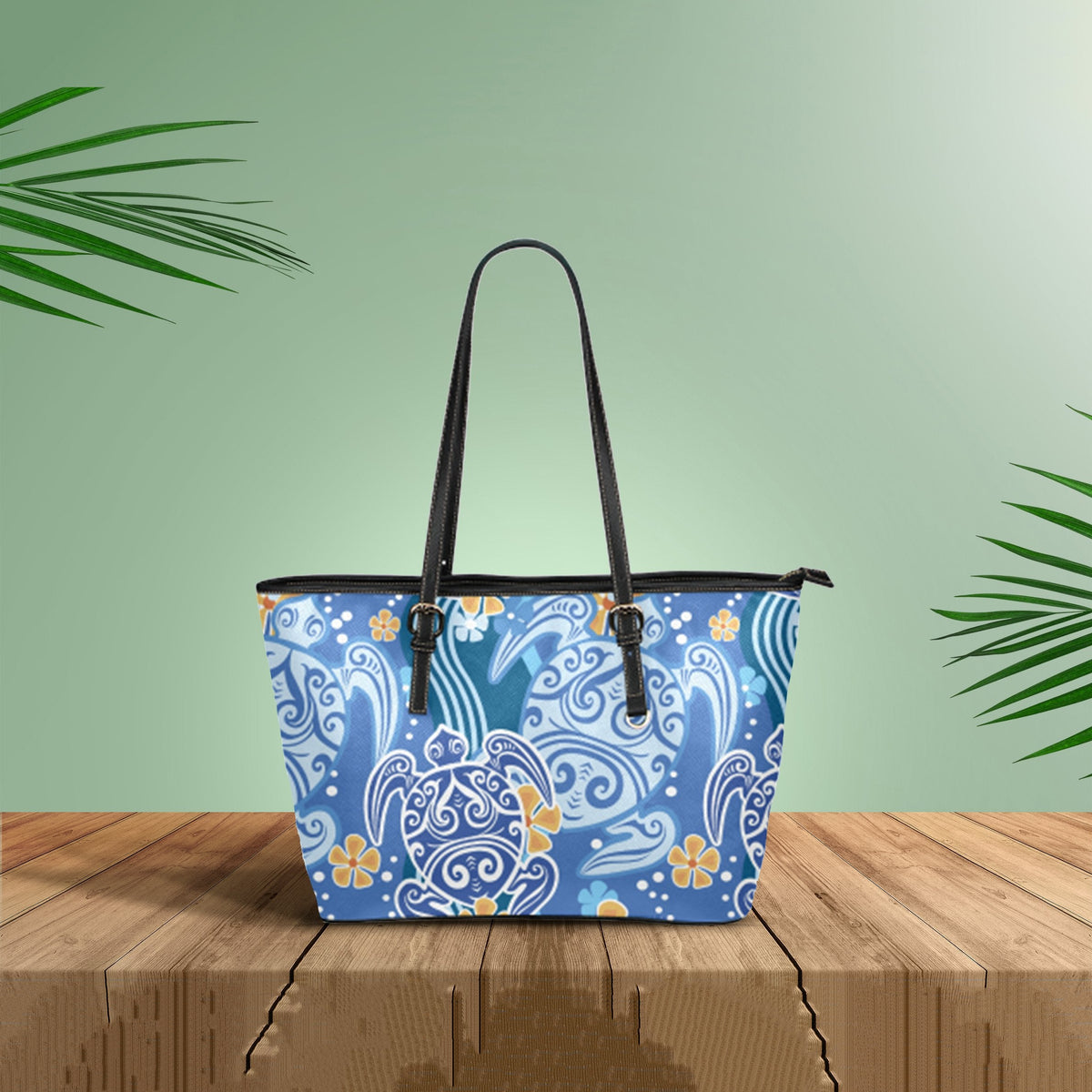 Hawaii Turtle Leather Tote Bag, Plumeria Leather Tote - Wonder Print Shop