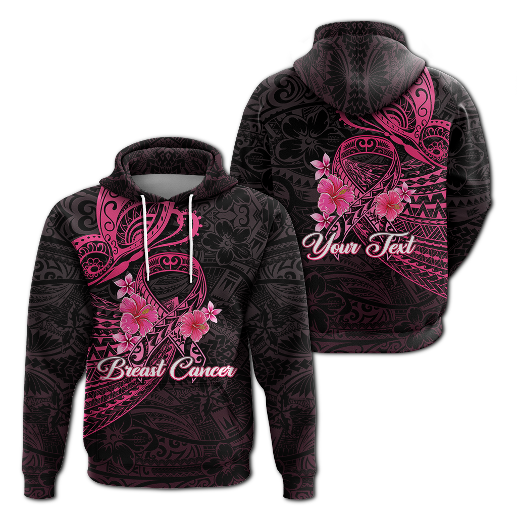 Custom Personalised Breast Cancer Pink Ribbon Butterfly Polynesian Black Version Hoodie LT12 - Wonder Print Shop