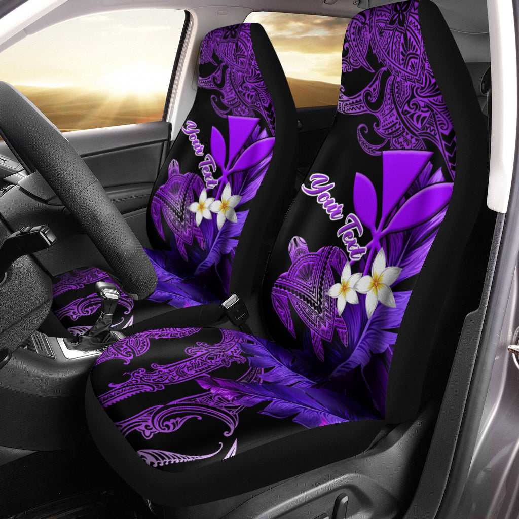 Custom Personalised Turtle With Plumeria Leaf Purple Car Seat Covers LT12 - Wonder Print Shop