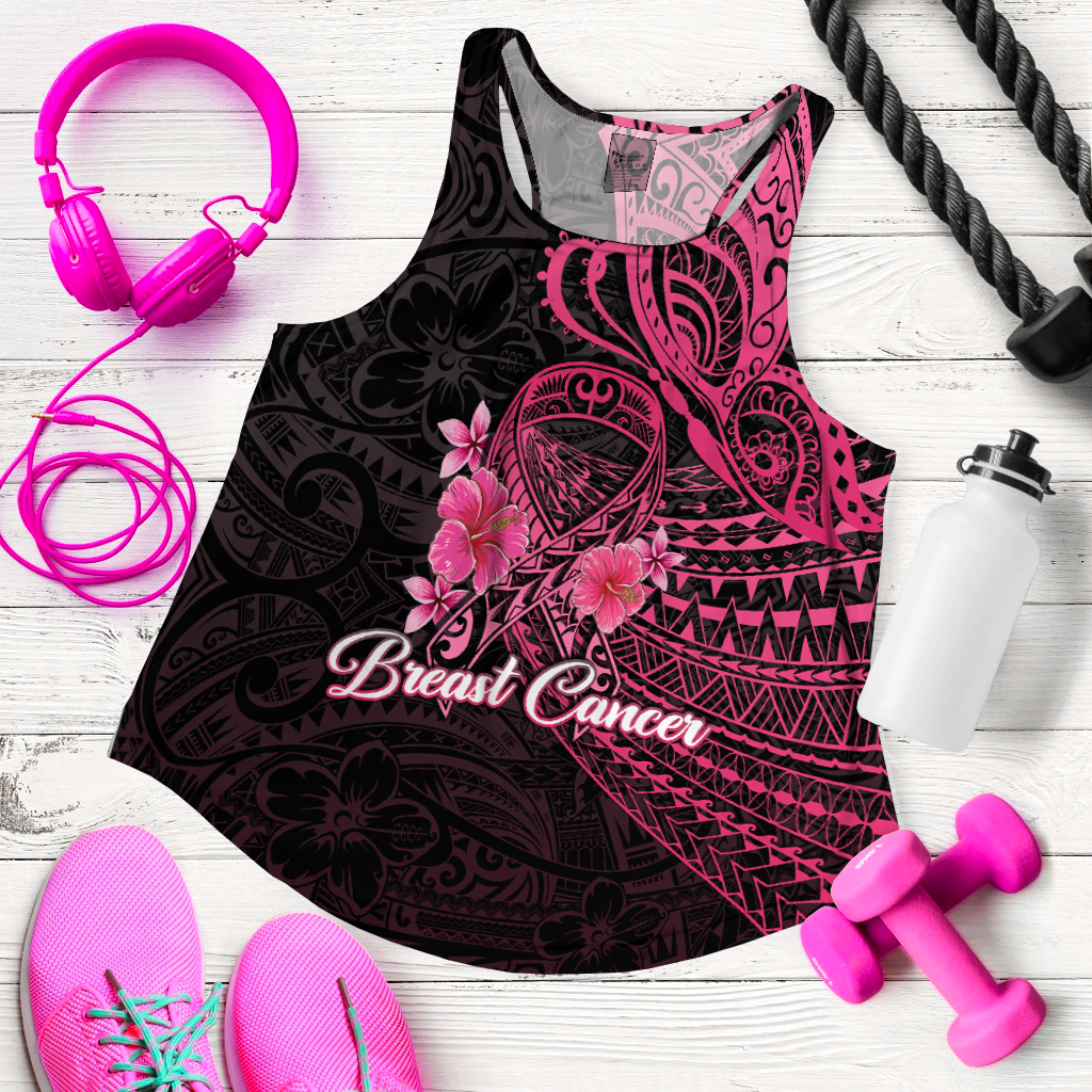 Custom Personalised Breast Cancer Pink Ribbon Butterfly Polynesian Black Version Women Tank Top LT12 - Wonder Print Shop
