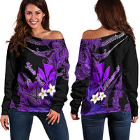 Custom Personalised Hawaii Turtle With Plumeria Leaf Purple Women Off Shoulder Sweater LT12 - Wonder Print Shop