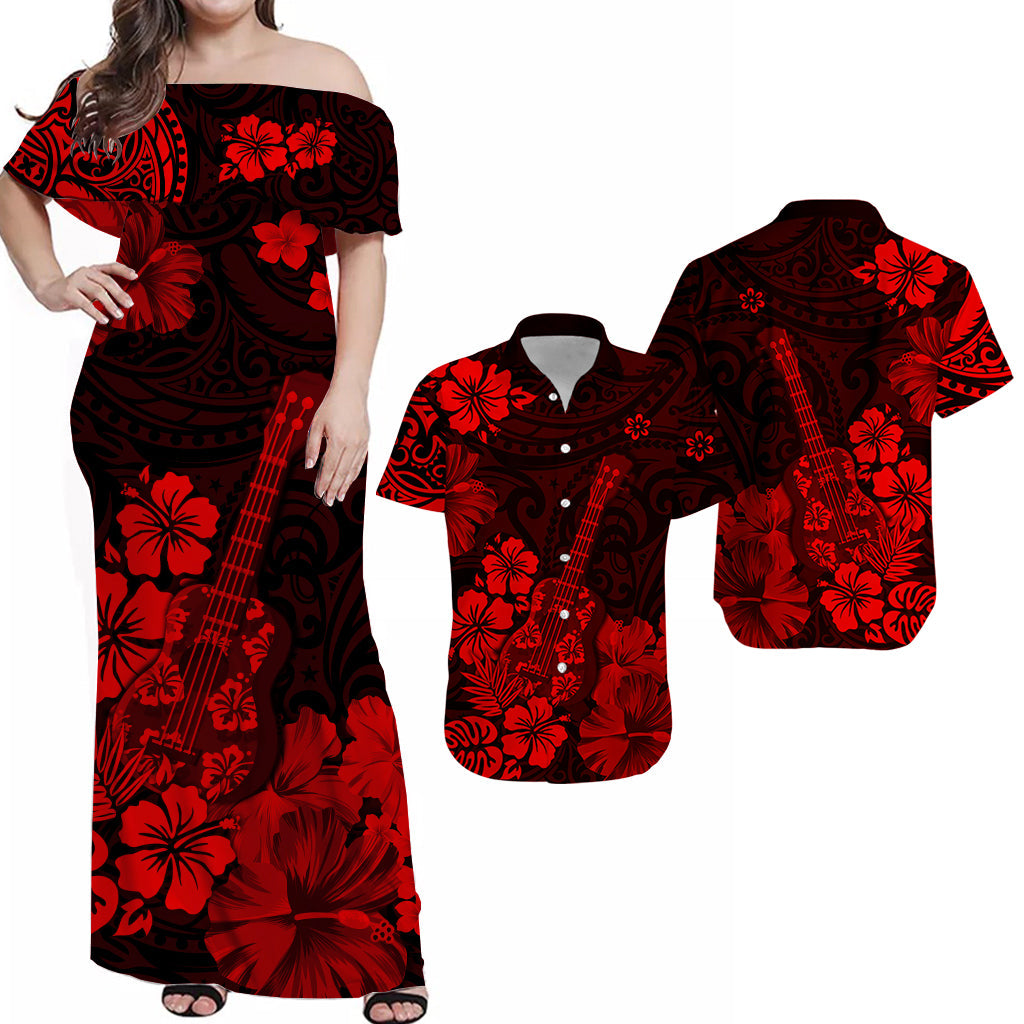 Hawaii Matching Hawaiian Shirt And Dress Polynesia Red Ukulele Flowers LT13 - Wonder Print Shop