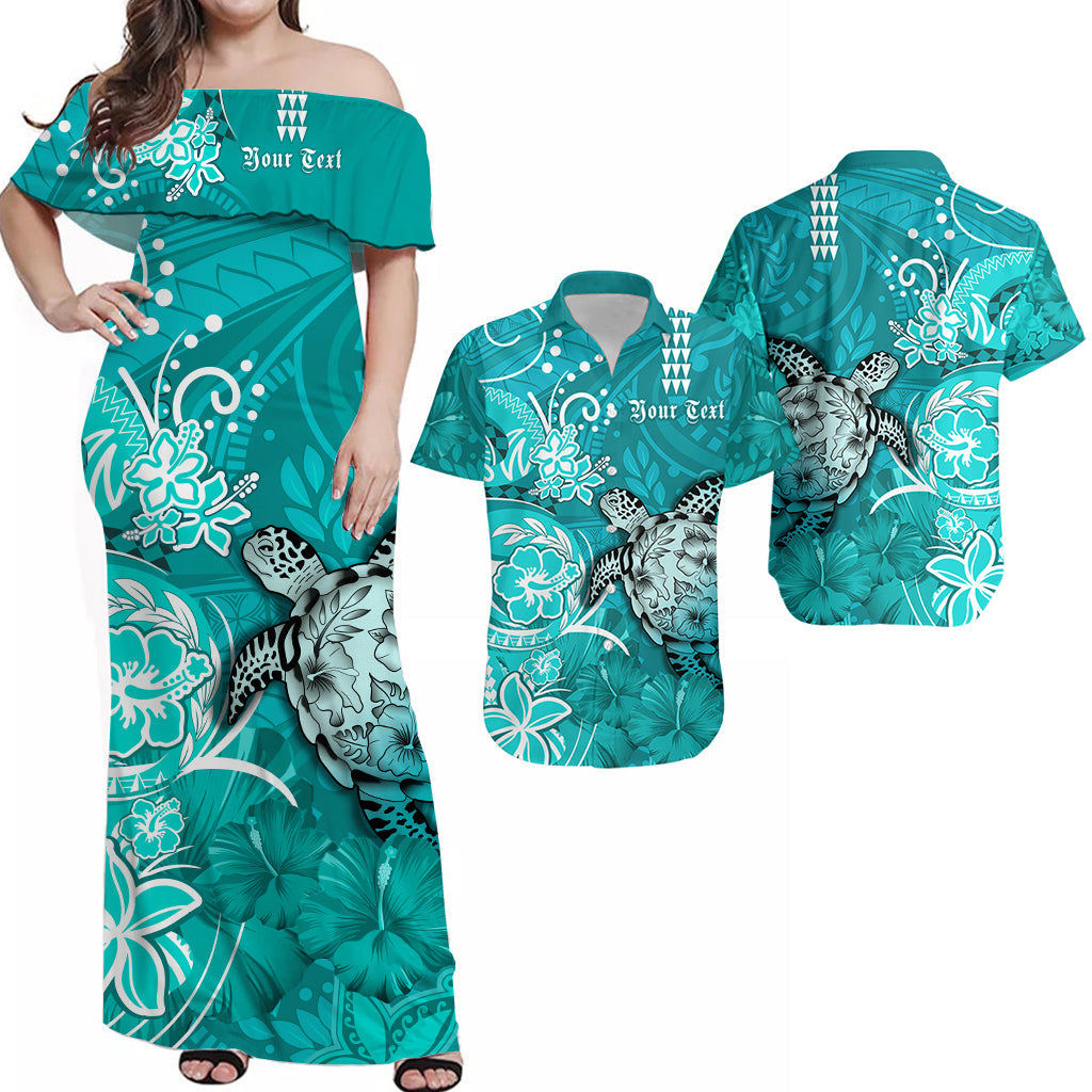Personalised Hawaii Matching Hawaiian Shirt And Dress Polynesia Turquoise Sea Turtle Honu and Hibiscus LT13 - Wonder Print Shop