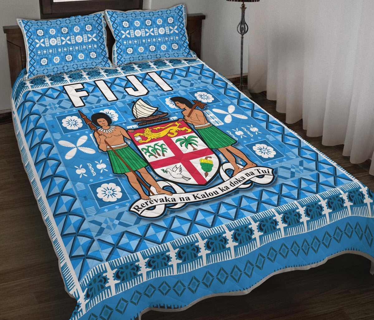 Fiji Quilt Bed Set Pattern - Fijian Tapa Pattern Blue LT13 - Wonder Print Shop