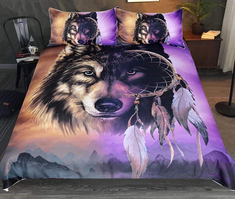 Two Colors Wolf Dreamcatcher Native American Bedding Set LT10 - Wonder Print Shop