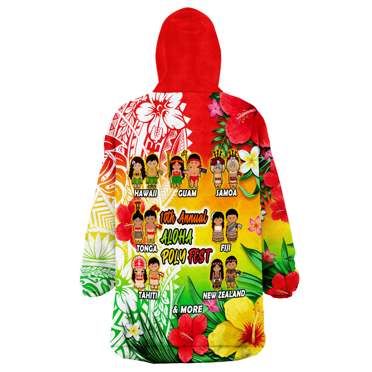 Aloha Poly Fest Polynesian Pattern With Tropical Flowers Wearable Blanket Hoodie - Wonder Print Shop