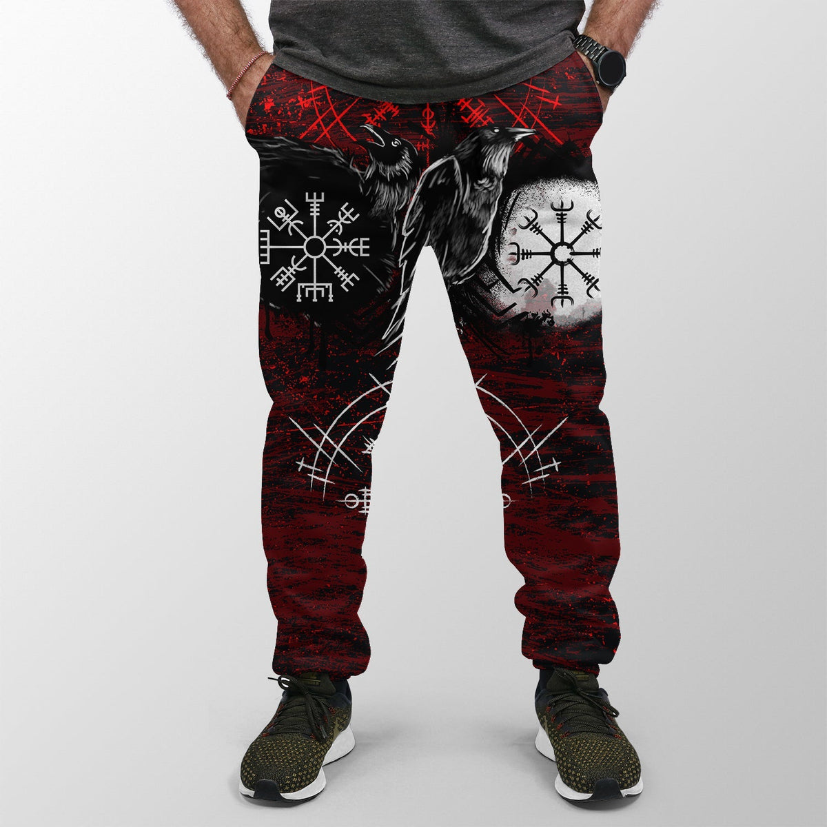 viking-jogger-womensmens-raven-of-odin-and-symbol-viking-on-blood-background