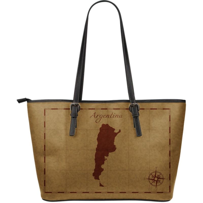 argentina-vintage-map-01-large-leather-tote-bag