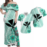 Hawaii Matching Hawaiian Shirt And Dress Kakau Tribal Turquoise Batik Floral Ver.02 LT13 - Wonder Print Shop