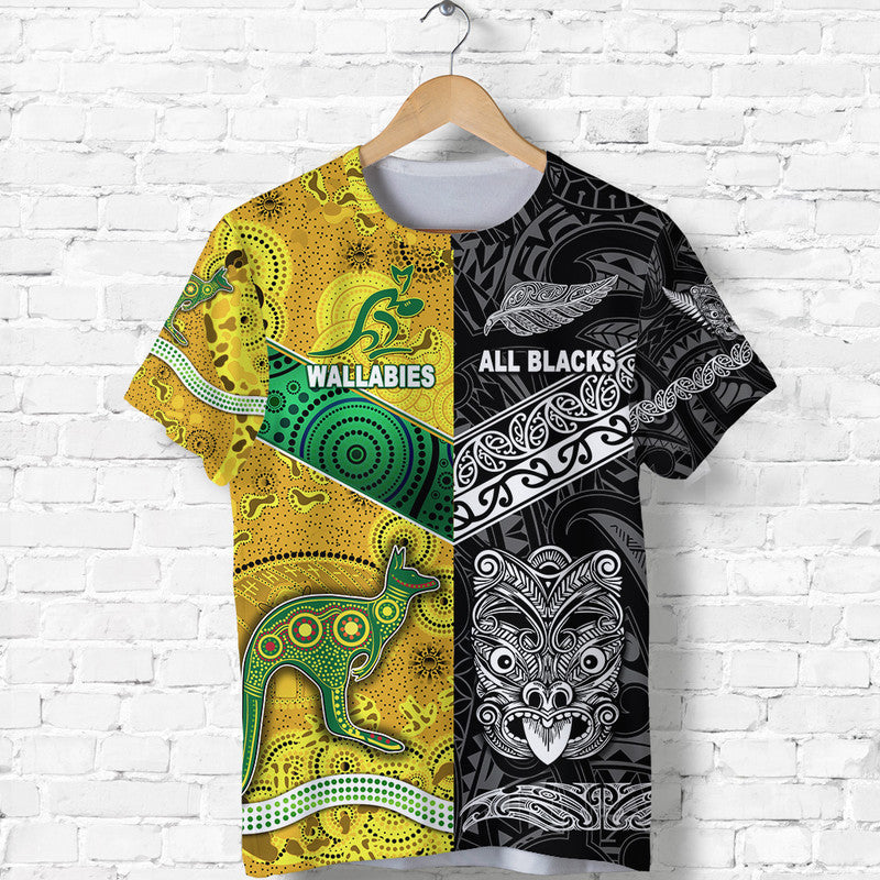 Custom New Zealand Maori All Black And Australia Wallabies Aboriginal T Shirt Rugby Together LT8 - Wonder Print Shop