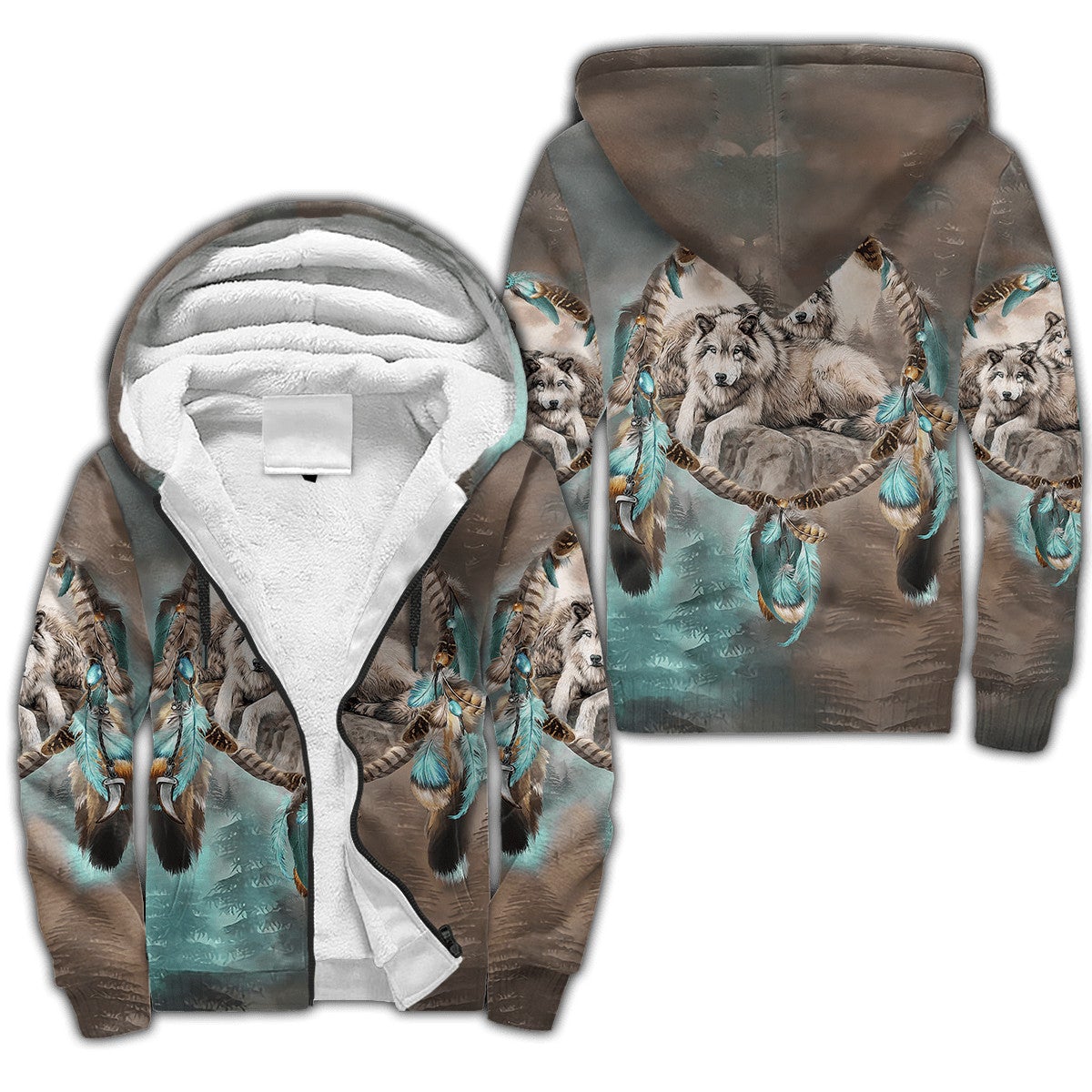 Wolf Native American 3D All Over Printed Unisex Sherpa Hoodie - Wonder Print Shop
