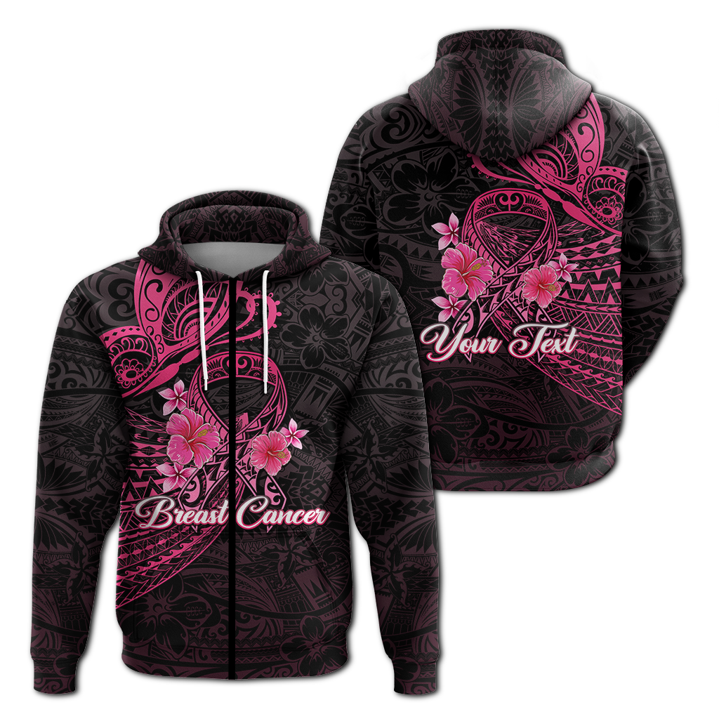 Custom Personalised Breast Cancer Pink Ribbon Butterfly Polynesian Black Version Hoodie LT12 - Wonder Print Shop