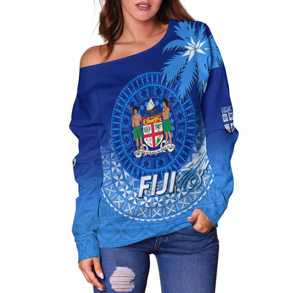 Custom Personalised Fiji Tapa Tribal Coconut Tree Women Off Shoulder Sweater LT12 - Wonder Print Shop