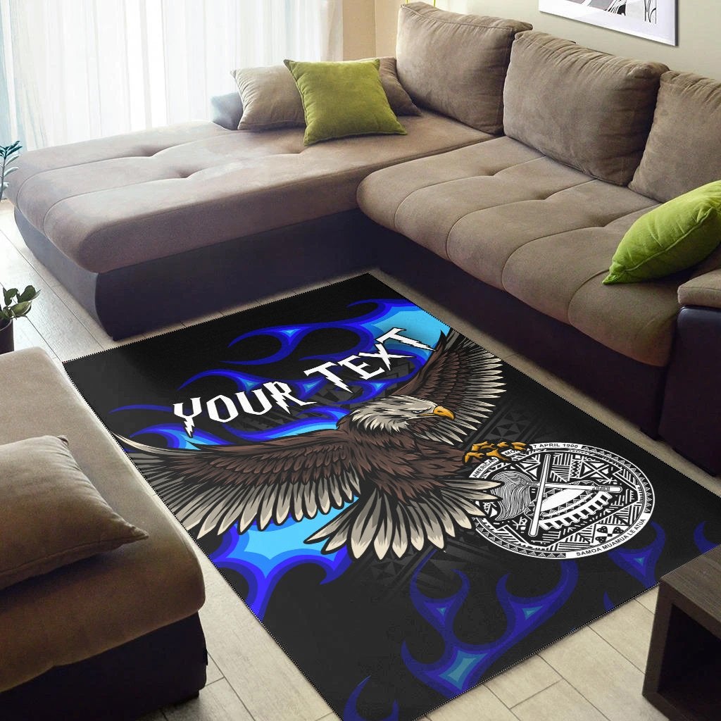 american-samoa-polynesian-custom-personalised-area-rug-eagle-with-flame-blue