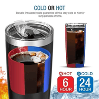 Double-insulated tumbler with clear lid, hot and cold 6/24 hour indicator