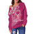 Custom Personalised Breast Cancer Pink Ribbon Butterfly Polynesian Pink Version Women Off Shoulder Sweater LT12 - Wonder Print Shop