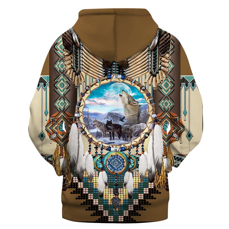 Wofl Dreamcatcher Brown Native American Hoodie LT10 - Wonder Print Shop