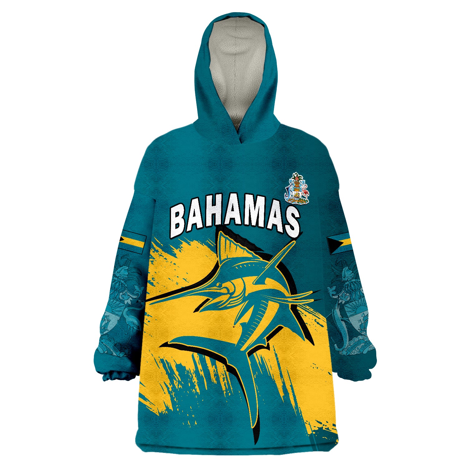 Bahamas Blue Marlin With Bahamian Coat Of Arms Wearable Blanket Hoodie - Wonder Print Shop
