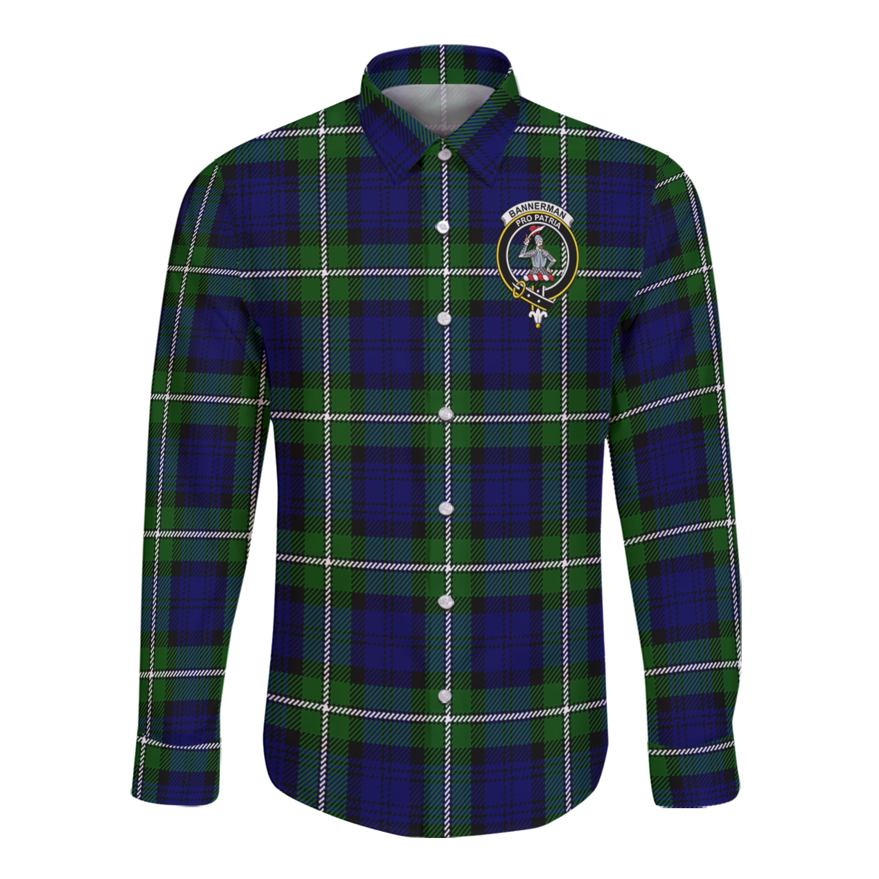 Bannerman Tartan Long Sleeve Button Up Shirt with Scottish Family Crest K23