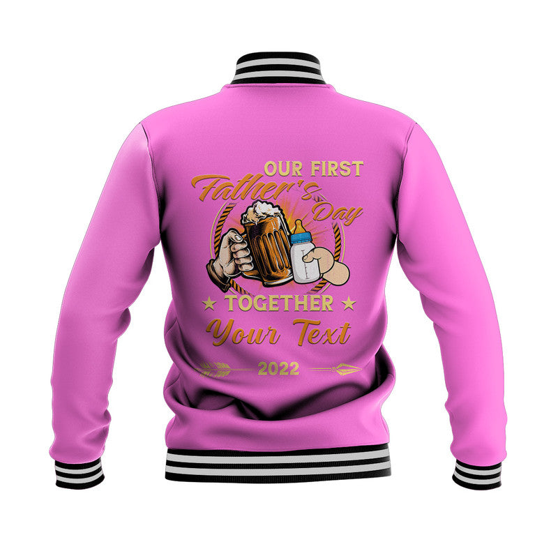 (Custom) Father Day Baseball Jacket Our First Father Day Simple Style - Pink LT8 - Wonder Print Shop