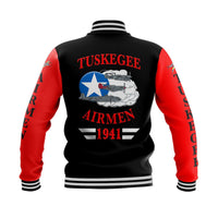 (Custom Personalised) Tuskegee Airmen Baseball Jacket The Red Tails Simplified Vibes - Black Red LT8 - Wonder Print Shop