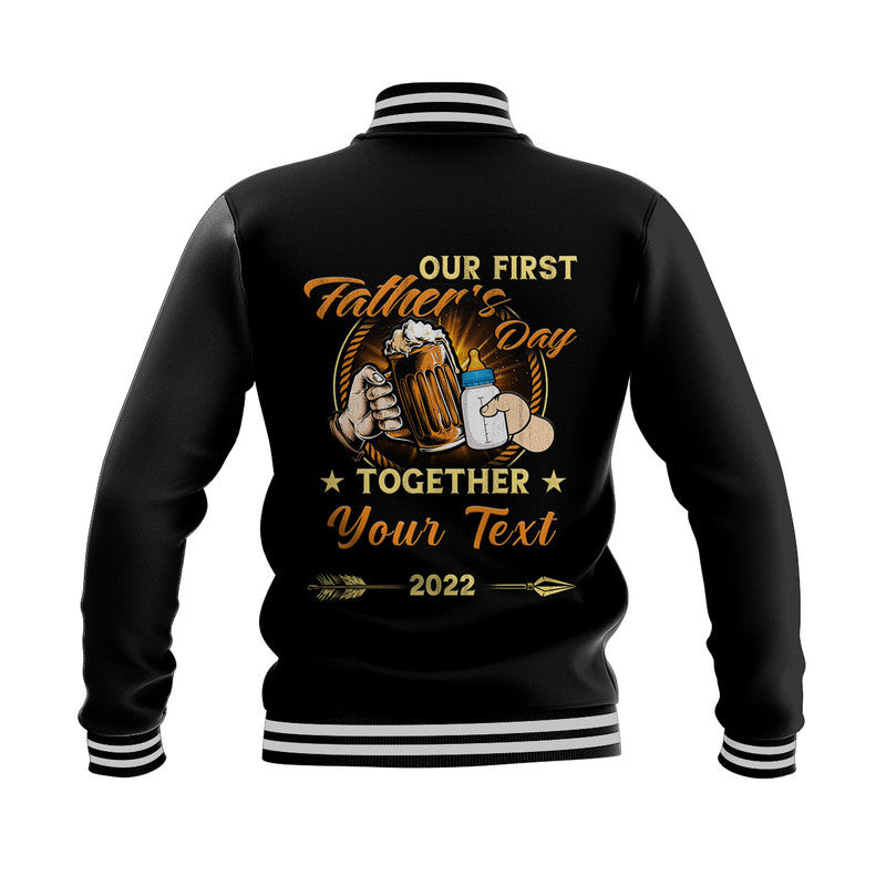 (Custom) Father Day Baseball Jacket Our First Father Day Simple Style - Black LT8 - Wonder Print Shop