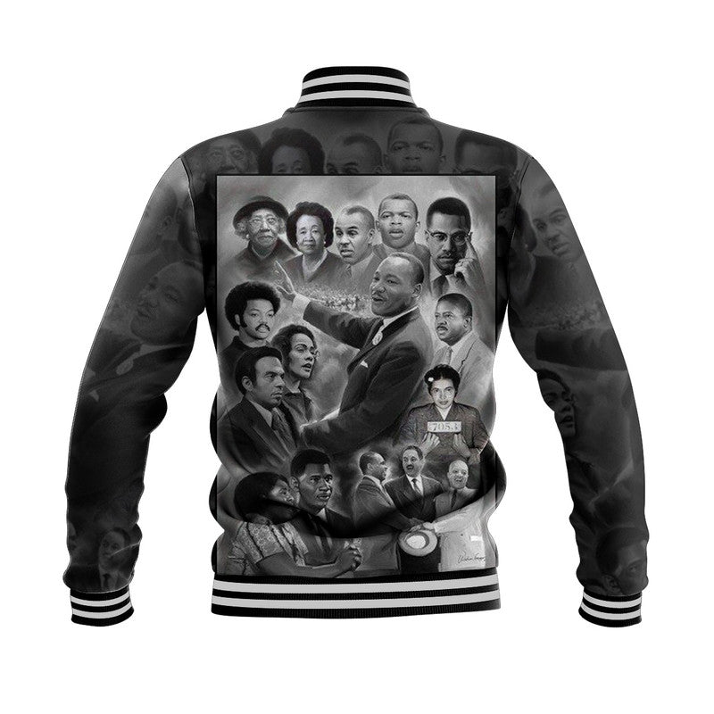 Civil Rights Leaders Baseball Jacket Black White Vintage Style LT8 - Wonder Print Shop