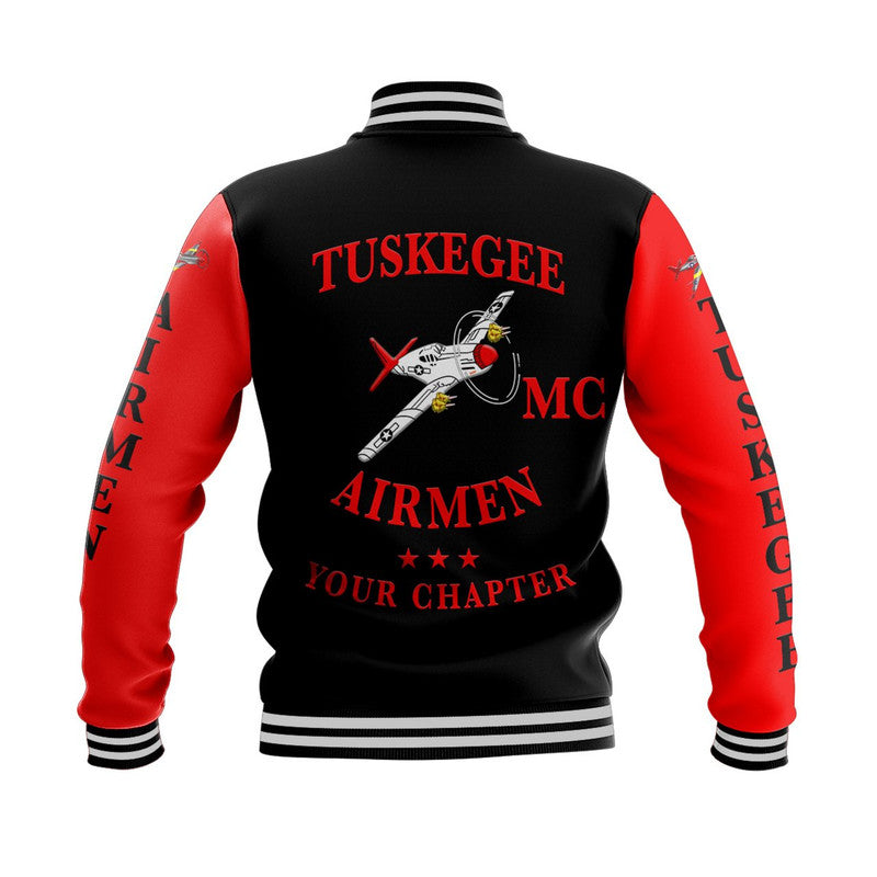 (Custom Personalised) Tuskegee Airmen Motorcycle Club Baseball Jacket TAMC Spit Fire Unique Style - Black Red LT8 - Wonder Print Shop
