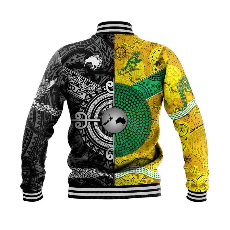 New Zealand Maori All Black And Australia Wallabies Aboriginal Baseball Jacket Rugby Together LT8 - Wonder Print Shop