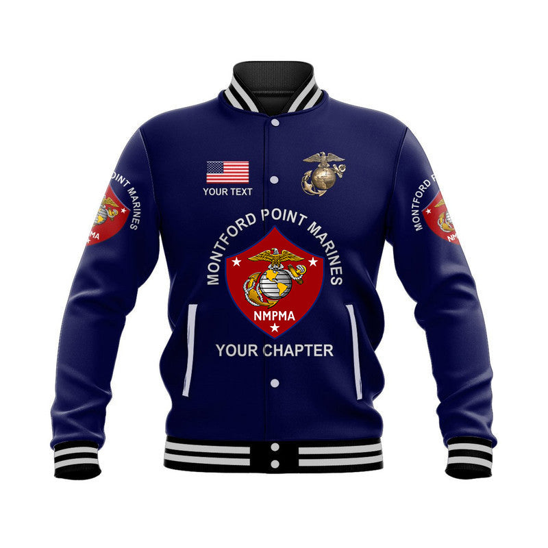 (Custom) Montford Point Marines Baseball Jacket Shirt African-American Marine Corps Original - Navy Blue LT8 - Wonder Print Shop