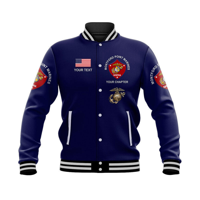 (Custom) Montford Point Marines Baseball Jacket Shirt African-American Marine Corps Simple - Navy Blue LT8 - Wonder Print Shop
