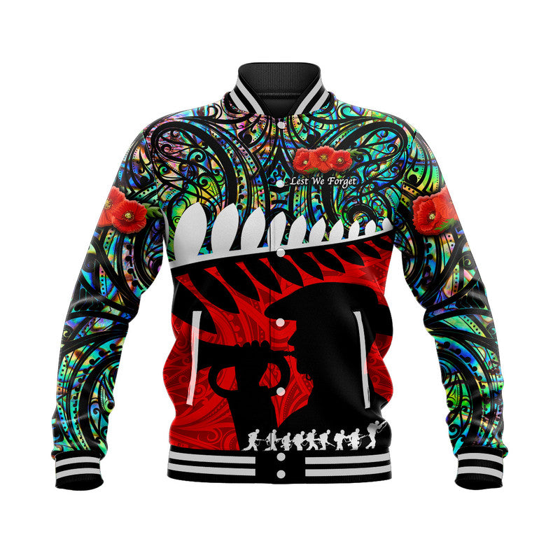 New Zealand Maori ANZAC Baseball Jacket Remembrance Soldier Paua Shell LT8 - Wonder Print Shop