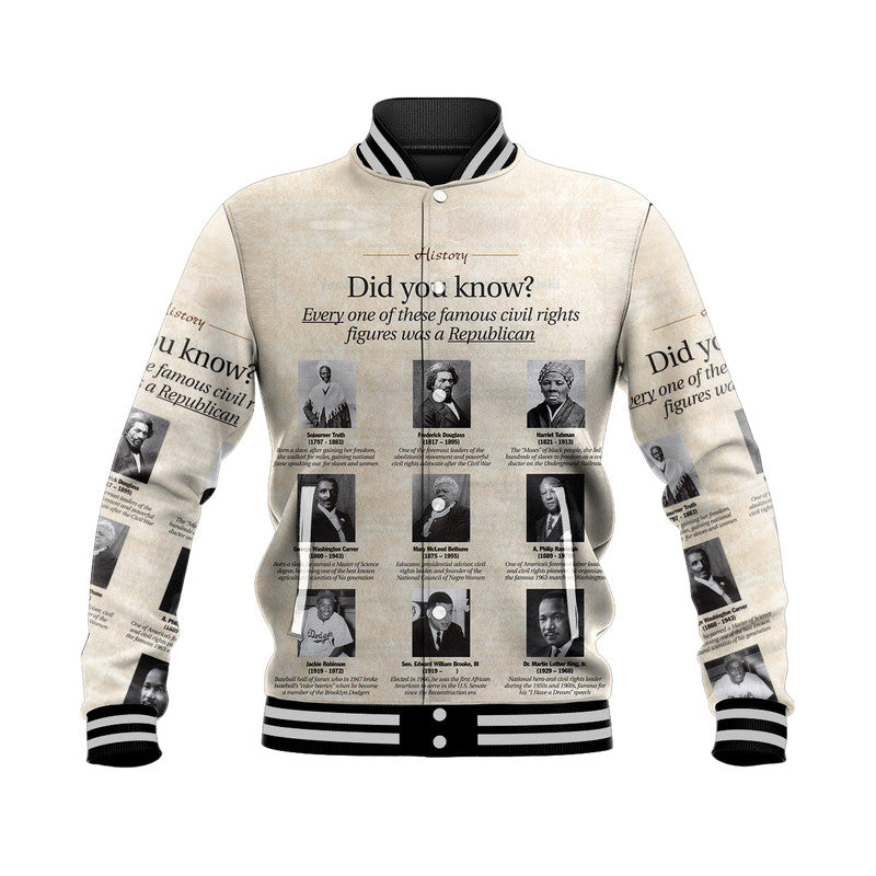 Civil Rights Leaders Baseball Jacket Did You Know History Vibes LT8 - Wonder Print Shop