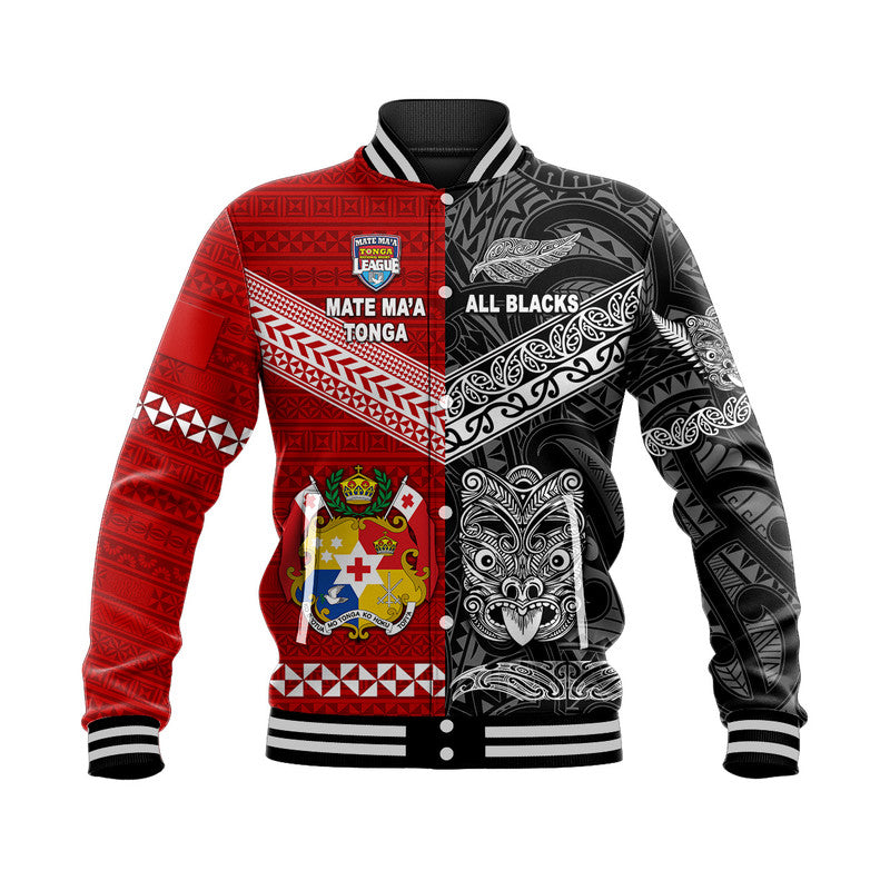 (Custom Personalised) Mate Ma'a Tonga Ngatu And New Zealand Maori All Black Aboriginal Baseball Jacket Rugby Together LT8 - Wonder Print Shop