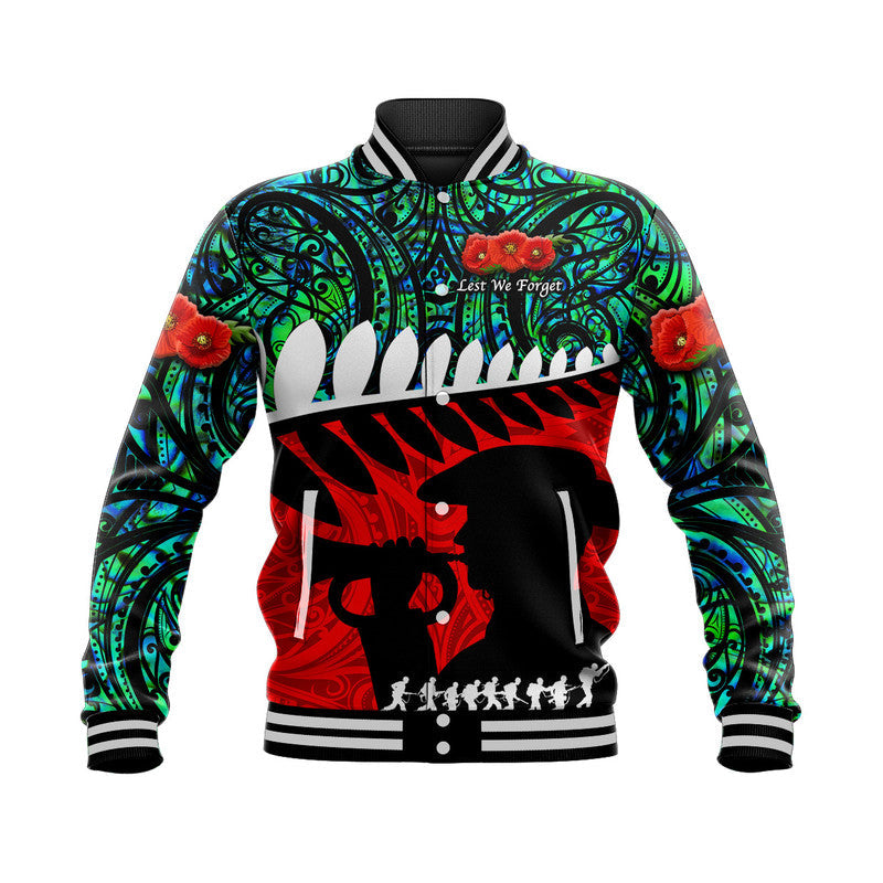 New Zealand Maori ANZAC Baseball Jacket Remembrance Soldier Turquoise LT8 - Wonder Print Shop