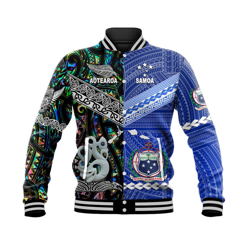 Samoa and New Zealand Baseball Jacket Together Paua Shell LT8 - Wonder Print Shop