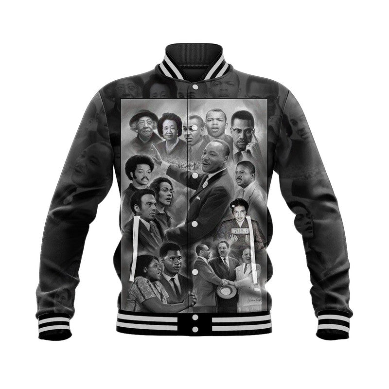 Civil Rights Leaders Baseball Jacket Black White Vintage Style LT8 - Wonder Print Shop