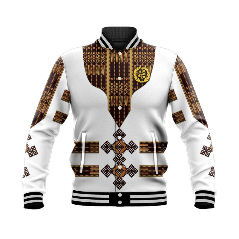 (Custom Personalised) Eritrea Baseball Jacket Fancy Tibeb Vibes - White LT8 - Wonder Print Shop