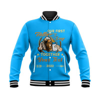 (Custom) Father Day Baseball Jacket Our First Father Day Simple Style - Blue LT8 - Wonder Print Shop