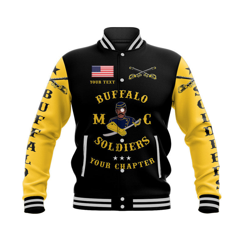 (Custom Personalised) Buffalo Soldiers Motorcycle Club BSMC Baseball Jacket Simple Style - Black Gold LT8 - Wonder Print Shop