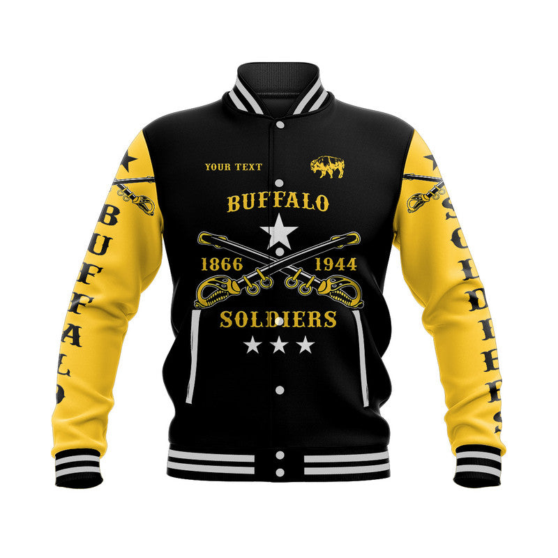 (Custom Personalised) Buffalo Soldiers Baseball Jacket African American Military Simple Style - Black Gold LT8 - Wonder Print Shop