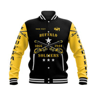 (Custom Personalised) Buffalo Soldiers Baseball Jacket African American Military Simple Style - Black Gold LT8 - Wonder Print Shop