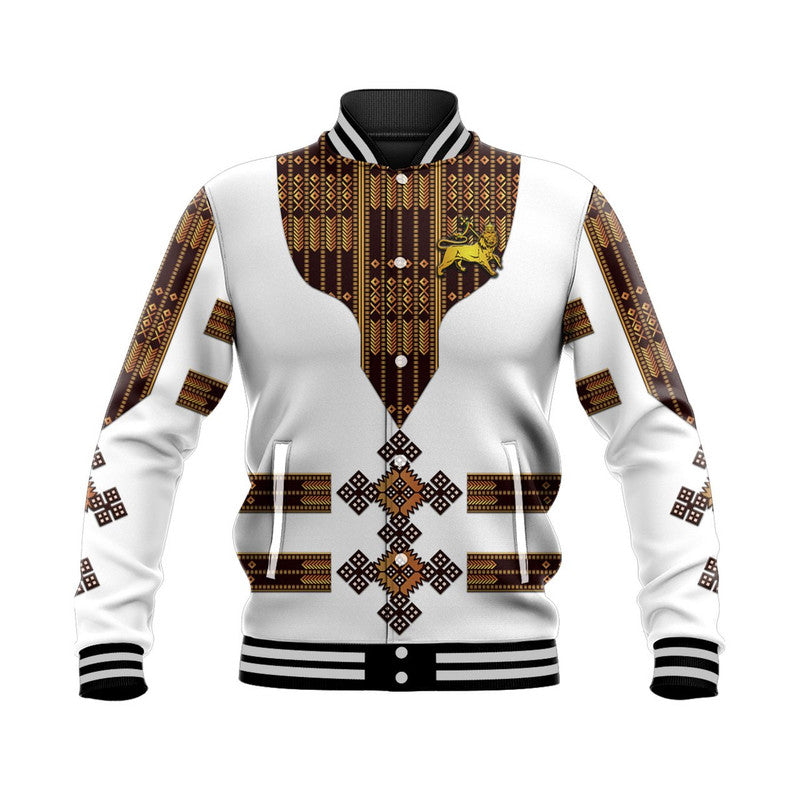 (Custom Personalised) Ethiopia Baseball Jacket Ethiopian Lion Of Judah Tibeb Vibes - White LT8 - Wonder Print Shop